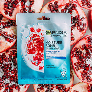 Garnier Moisture Bomb Pomegranate Hydrating Face Sheet Mask 5 Pack Box 160g