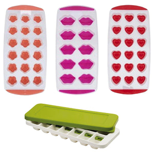 Haven Ice Cube Tray & Silicone Lid or Lips, Heart, Flower Shape Tray, Assorted