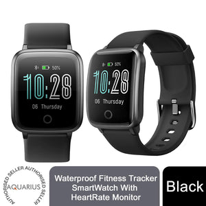 Aquarius IP68 Waterproof Fitness Tracker Smartwatch with HeartRate Monitor,Black