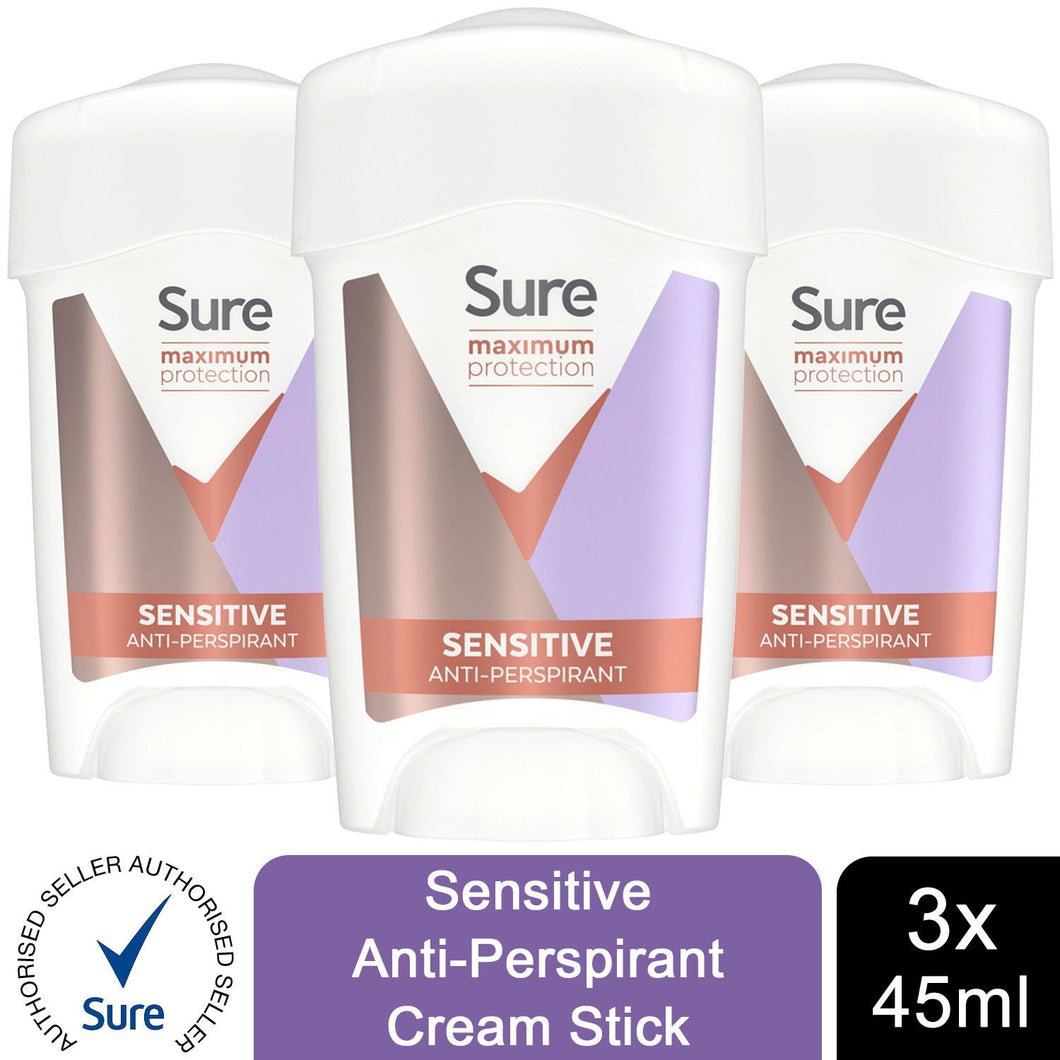 3x 45ml Sure Women 96 H Anti-Perspirant Deodrant Cream For Maximum Protection