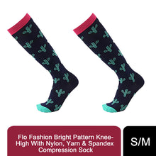 Load image into Gallery viewer, Flo Fashion Bright Pattern Knee-High With Nylon, Yarn &amp; Spandex Compression Sock