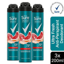 Load image into Gallery viewer, 3x of 200ml Sure Men 72H AdvanceProtection Ultra-Fresh  Anti-Perspirant Deodrant