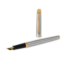 Load image into Gallery viewer, Waterman Hemisphere Fountain Pen StainlessSteel Gold Trim Black Ink Gift Box