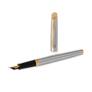 Waterman Hemisphere Fountain Pen StainlessSteel Gold Trim Black Ink Gift Box