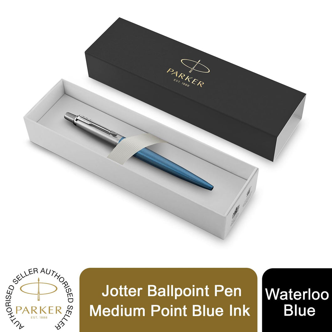 Parker Jotter Ballpoint Pen Waterloo Blue Medium Point Blue Ink Gift Box