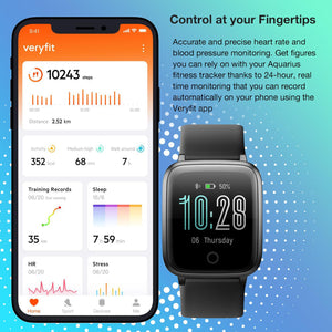 Aquarius IP68 Waterproof Fitness Tracker Smartwatch with HeartRate Monitor,Black