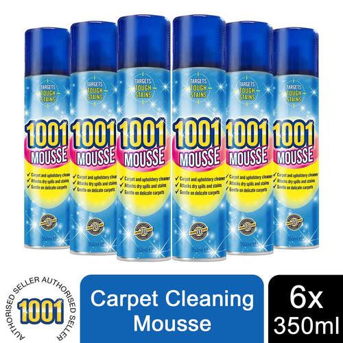 1001 Carpet Cleaning Mousse Spray 350ml x6, Ideal for Heavy Use Areas