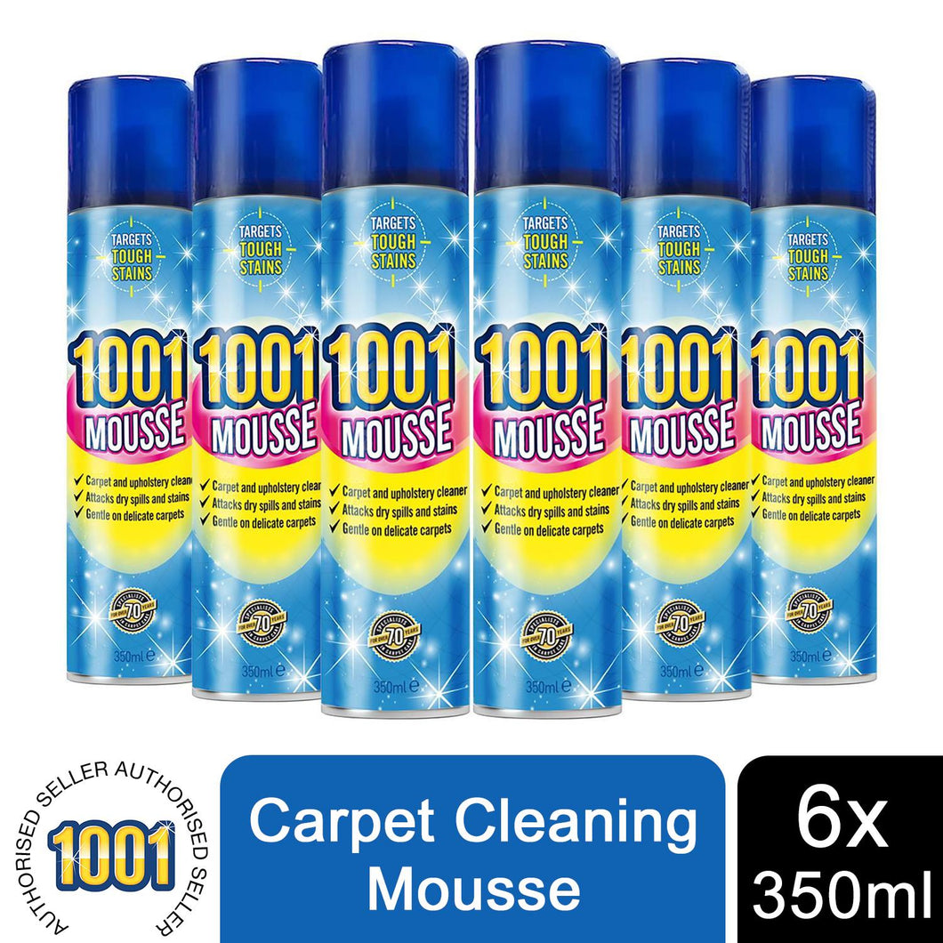 1001 Carpet Cleaning Mousse Spray 350ml x6, Ideal for Heavy Use Areas
