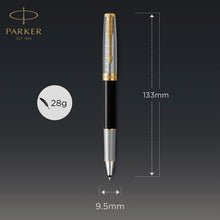 Load image into Gallery viewer, Parker Sonnet Rollerball Pen Black Gloss Finish Gold Trim Black Ink Gift Box