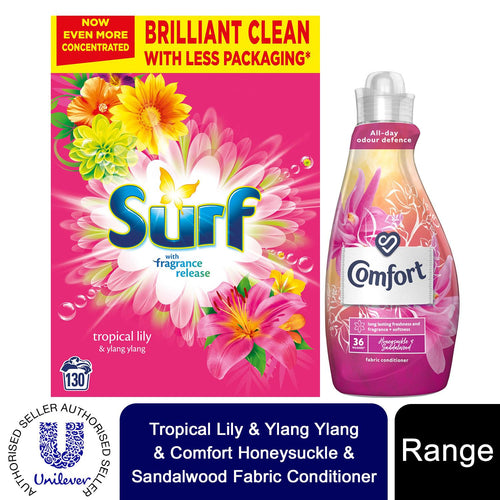 130W Surf Tropical LilyLaundry Powder & 36W Comfort Honeysuckle Fabric Conditioner