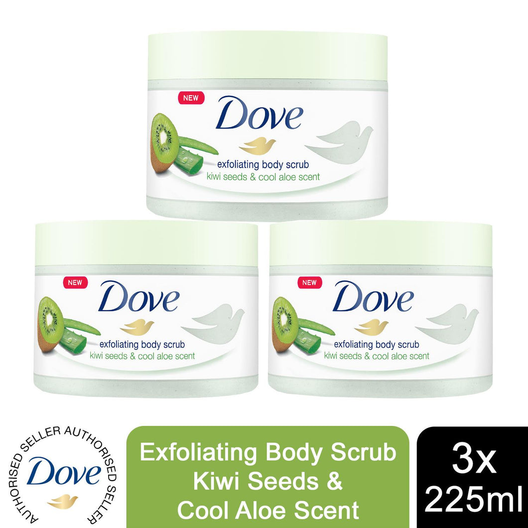 Dove Exfoliating Body Polish Kiwi & Cool Aloe Body Scrub 225ml, 3pk or 6pk