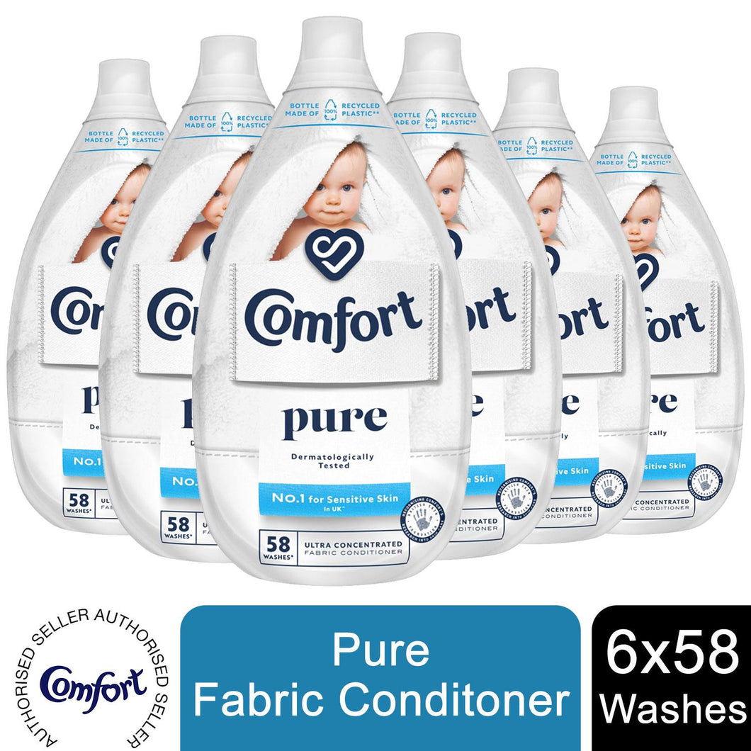 6x of 870ml Comfort Ultimate Care Pure Ultra-Concentrated Fabric Conditioner 58W