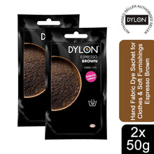 Load image into Gallery viewer, DYLON Hand Fabric Dye Sachet, Espresso Brown, 2 Packs of 50g