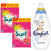 Load image into Gallery viewer, 90W(45wx2) Surf Washing Powder with 85W Comfort  Intense Pure Fabric Conditioner