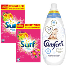 Load image into Gallery viewer, 90W(45wx2)Surf Tropical Lily Washing Powder &amp; 85WComfort Pure Fabric Conditioner