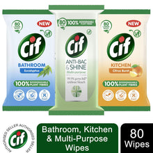 Load image into Gallery viewer, 3pk Cif Power &amp; Shine Biodegradable Wipes, 80 Sheets