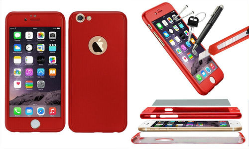 1x Hybrid 360 New Shockproof Case Tempered Glass Cover For iPhone 7 - Red