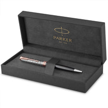 Load image into Gallery viewer, Parker Sonnet Ballpoint Pen Grey Satin Rose Gold Trim Medium Black Ink Gift Box
