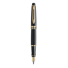 Load image into Gallery viewer, Waterman Expert Fountain Pen Gloss Black Gold Trim Medium Nib Gift Box