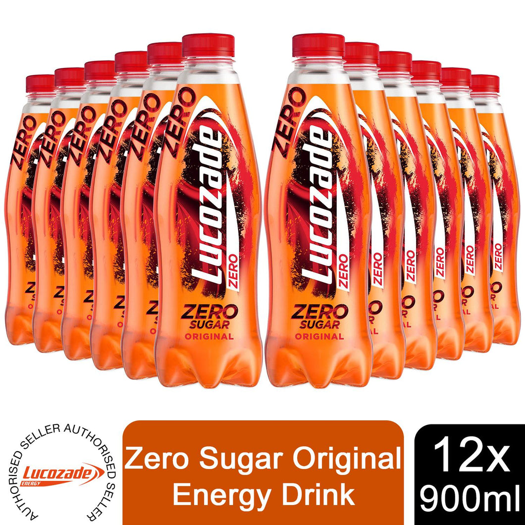 12 Pack of 900ml Lucozade Zero Original Sugar-Free Sparkling Energy Drink