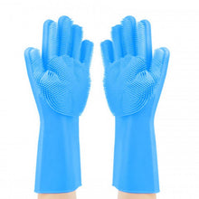 Load image into Gallery viewer, 2 in1 Blue Silicone Cleaning Household, Kitchen &amp; Pet Care Gloves with Scrubber