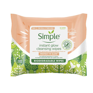 6pk of Simple Protect 'N' Glow Instant Cleansing Wipes for Dull & Tired Skin