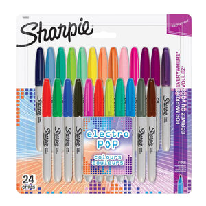 Sharpie Permanent Marker Pens Fine Point Electro Pop & Assorted Colour Pack 24
