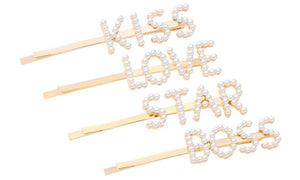 Women's Pearl Words Letters Hairpin