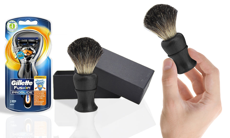 Hair Shaving Brush in Ebony Handle with Gillette Manual Razor