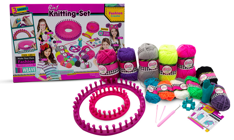Girls 6 In 1 Knitting Set With Loom And Accessories