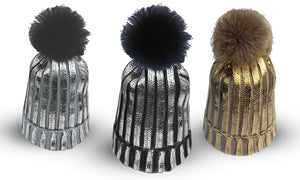 Metallic Style Bobble Hats Assorted