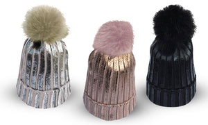 Metallic Style Bobble Hats Assorted