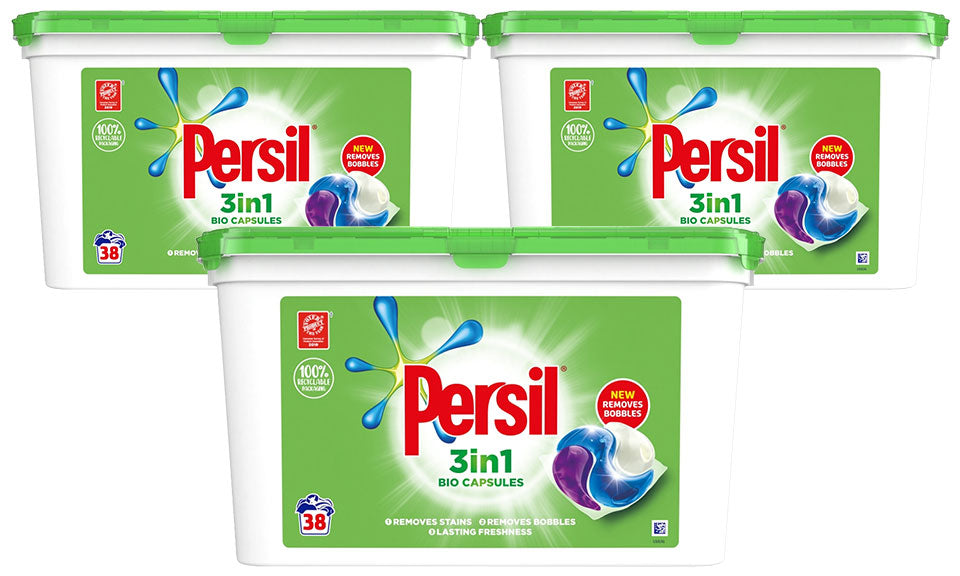 Persil 3in1 Washing Capsules, Bio/NonBio/Colour, 3Pk of 38 Wash - Total 114 Wash