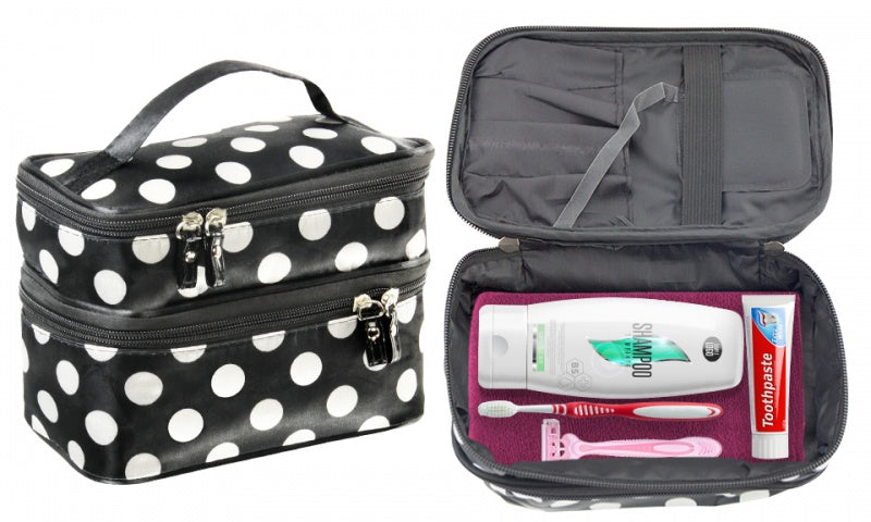 Double Layered Multi Compartment Polka Dot Make Up Bag