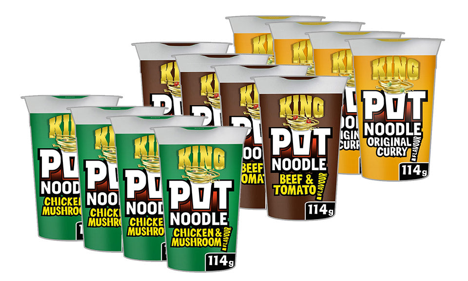 Pot Noodle King 114g (Pack of 12 Mixed Flavours)