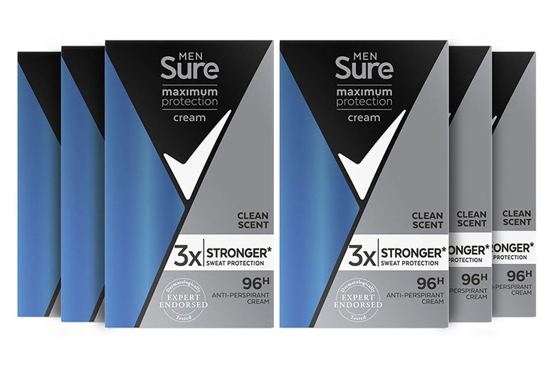 Sure Men Maximum Protection Anti-Perspirant Cream, Pack of six, 45ml