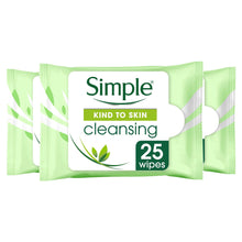 Load image into Gallery viewer, 3 x 25 Wipes Simple Kind to Skin Cleansing Wipes For Sensitive Skin