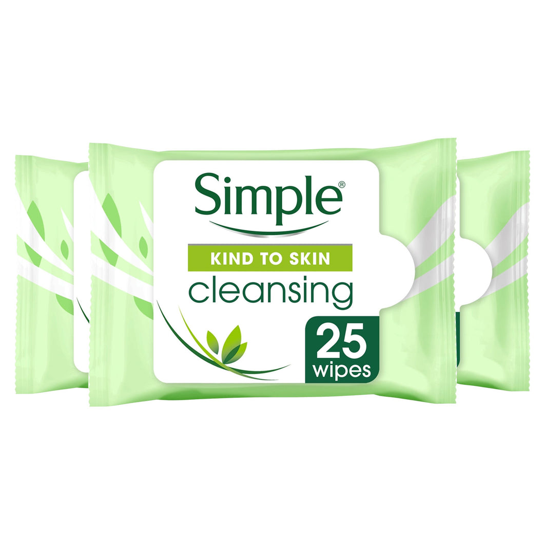 3 x 25 Wipes Simple Kind to Skin Cleansing Wipes For Sensitive Skin