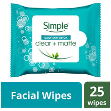 Load image into Gallery viewer, 3 x 25 Wipes Simple Daily Skin Detox Matte &amp; Clear Wipes For Oily Skin