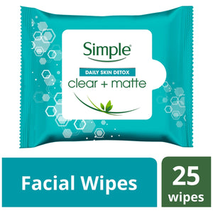 3 x 25 Wipes Simple Daily Skin Detox Matte & Clear Wipes For Oily Skin