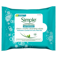 Load image into Gallery viewer, 3 x 25 Wipes Simple Daily Skin Detox Matte &amp; Clear Wipes For Oily Skin