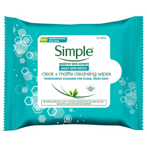 3 x 25 Wipes Simple Daily Skin Detox Matte & Clear Wipes For Oily Skin