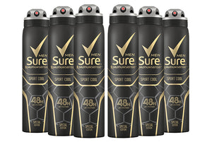 Sure For Men Anti-perspirant Body Spray Deodorant, Pack of Six, 250ml