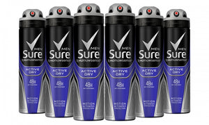 Six-Pack of Sure Men's Antiperspirants Body Spray Deodorant 150ml/250ml