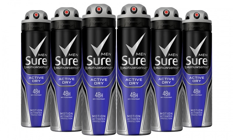 Six-Pack of Sure Men's Antiperspirants Body Spray Deodorant 150ml/250ml