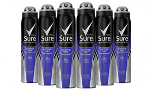 Six-Pack of Sure Men's Antiperspirants Body Spray Deodorant 150ml/250ml