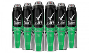 Six-Pack of Sure Men's Antiperspirants Body Spray Deodorant 150ml/250ml