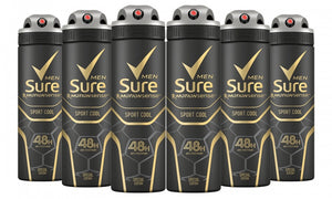 Six-Pack of Sure Men's Antiperspirants Body Spray Deodorant 150ml/250ml