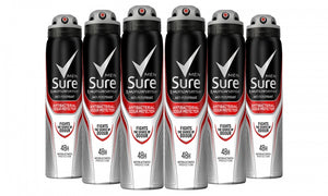 Six-Pack of Sure Men's Antiperspirants Body Spray Deodorant 150ml/250ml