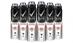 Six-Pack of Sure Men's Antiperspirants Body Spray Deodorant 150ml/250ml
